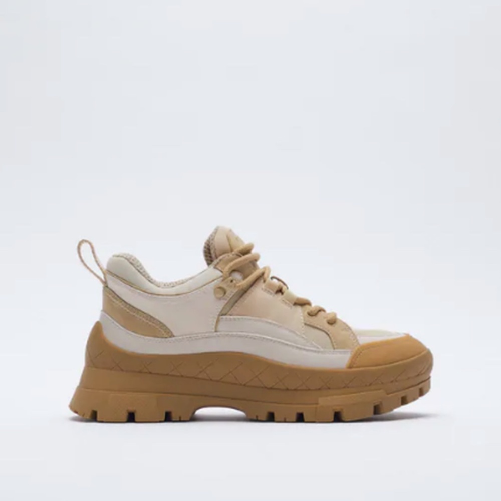 Zara Combination Lug Multicolored Sneakers in Cream/Tan